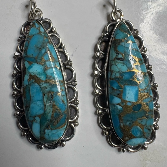 Earrings*Turquoise Copper Infused Southwestern Dangle Drop Wire Earrings - Picture 2 of 6
